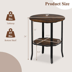 Round Side Table Small End Table with Storage Shelf 2-Tier Nightstand for Small Space-Rustic Brown