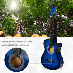 38 Inch Full Size Classical Acoustic Electric Guitar Premium Gloss Finish with Strings, Picks, Shoulder Strap and Case Bag, Blue