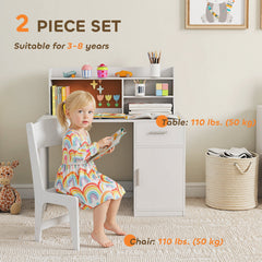Kids Desk and Chair Set, Kids Study Table and Chair Set with Storage Hutch, Drawer, Cabinet, Compartments, Cork Board