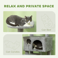 54" Cat Tree, Multi-Level Cat Tower with Scratching Posts, Cat Condos, Bed, Platforms, Ramp, Toy Ball, Beige