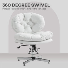 Computer Desk Chair, Armless Office Chair with Wide Padded Seat and Adjustable Height, Cream White
