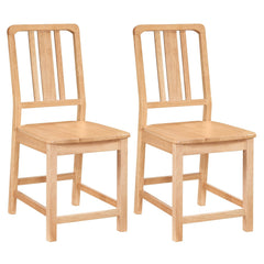 Set of 2 Natural Rubber Wood Dining Chairs with Hollowed Slat Back and Contoured Seat, 440 lb