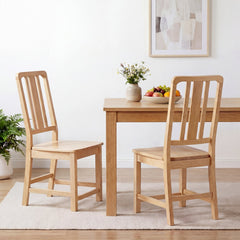 Set of 2 Natural Rubber Wood Dining Chairs with Hollowed Slat Back and Contoured Seat, 440 lb