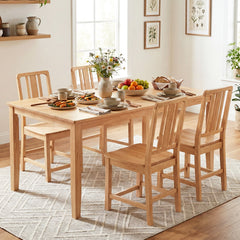 Set of 2 Natural Rubber Wood Dining Chairs with Hollowed Slat Back and Contoured Seat, 440 lb