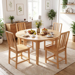 Set of 2 Natural Rubber Wood Dining Chairs with Hollowed Slat Back and Contoured Seat, 440 lb