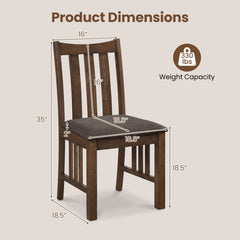 Set of 2 Mission Style Dining Chairs, Rustic Brown Rubber Wood with Slatted Sides and Grey Linen Seat
