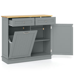 Rubber Wood Kitchen Trash Cabinet with Single Trash Can Holder and Adjustable Shelf-Gray