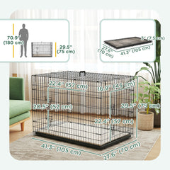 24" Dog Crate with 2 Doors, Folding Metal Dog Cage with Soft Cushion, Removable Tray, Handle for Extra Small Dogs, Black