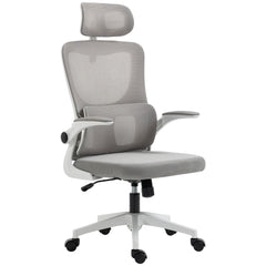 Ergonomic Office Chair, Mesh Computer Desk Chair with Adjustable Headrest, 4D Lumbar Support, Flip-up Arm, Grey
