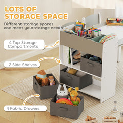 Kids Table and Chairs Set, Toddler Art Table and Chair Set with Paper Roll, Storage Shelves and Drawers, Grey