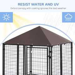 Outdoor Dog Kennel, Welded Wire Steel Fence, Lockable Pet Playpen Crate, with Water-, UV-Resistant Canopy Top, Door, 4.6ft x 4.6ft x 5ft, Black