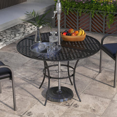 42" Round Outdoor Dining Table for 4 Persons, Metal Patio Dining Table with Umbrella Hole for Backyard, Lawn, Balcony