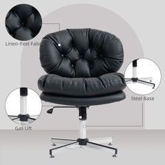 Computer Desk Chair, Armless Office Chair with Wide Padded Seat and Adjustable Height, Cream White