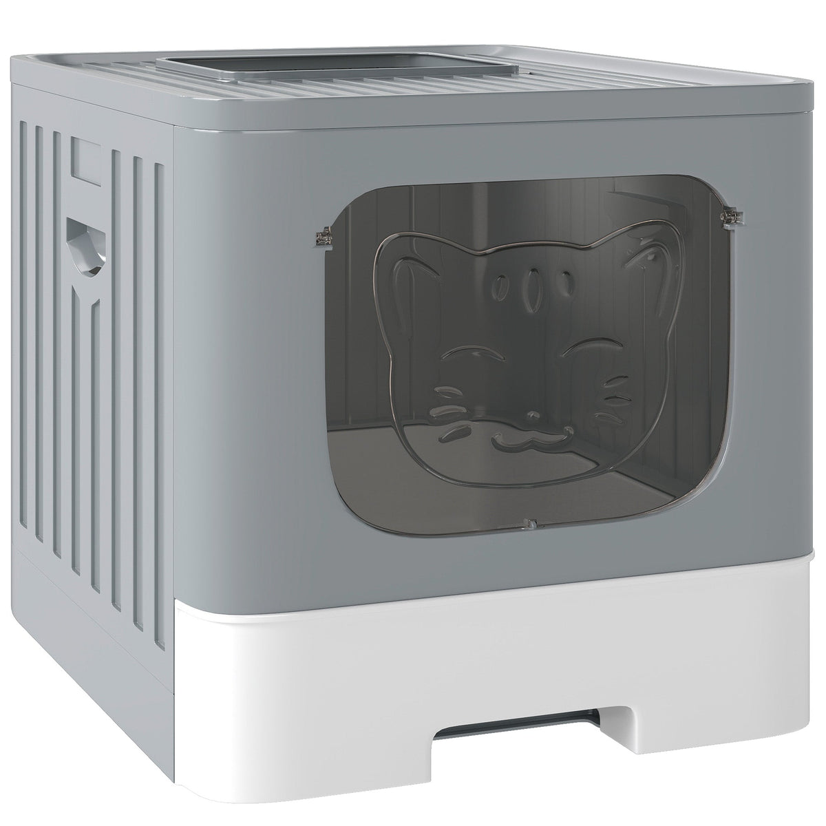 Cat Litter Box with Lid, Slide-Out Drawer, Scoop, Easy Clean, Odour Control, Anti-Splashing, Grey
