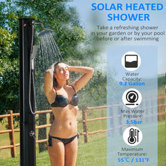 7ft Outdoor Solar Heated Shower with 360 Rotating Shower Head, Foot Shower Faucet, Temperature and Pressure Adjustable
