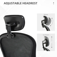 Office Chair, Mesh Computer Desk Chair with Adjustable Headrest, 4D Lumbar Support, Flip-up Arm, Grey