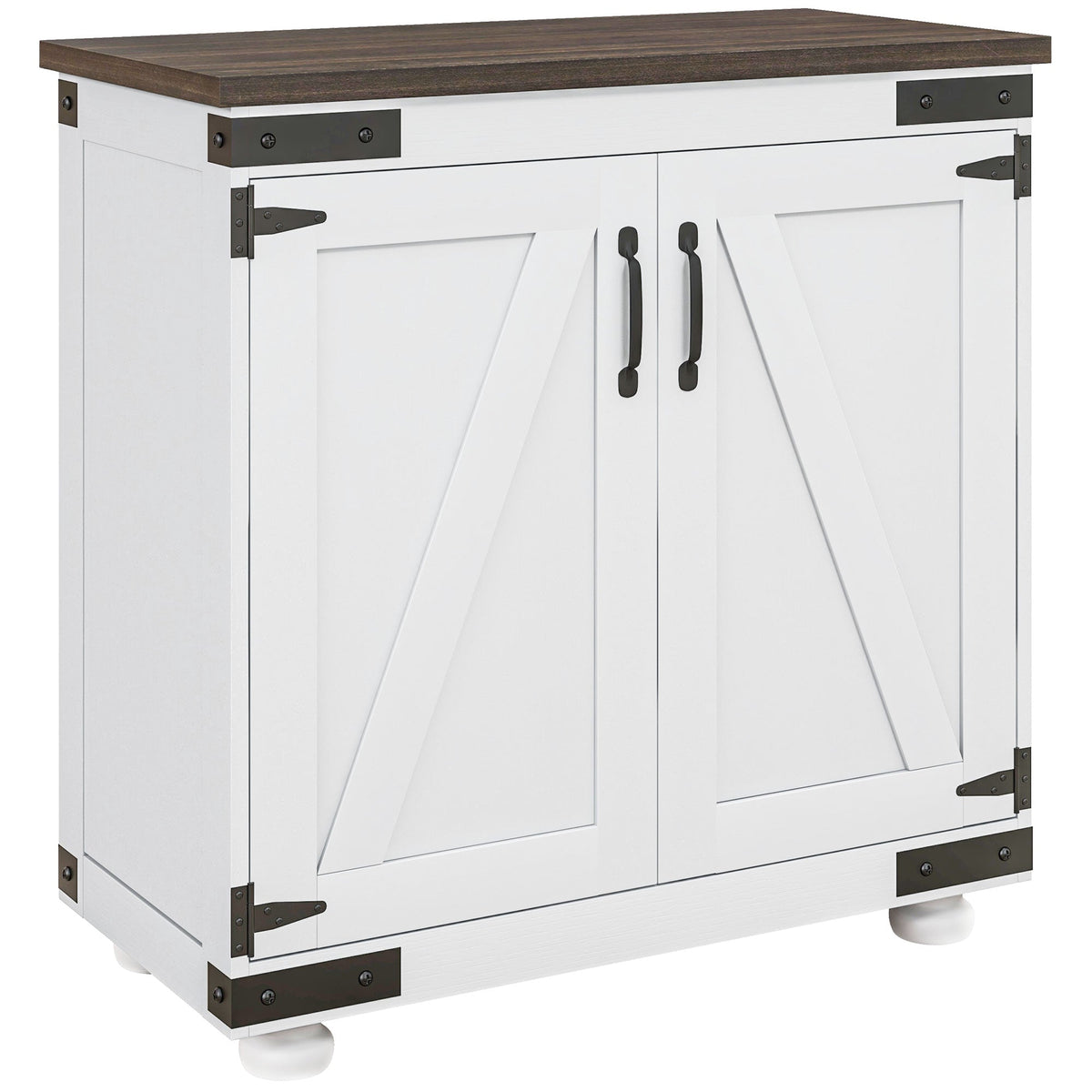 Sideboard Buffet, Kitchen Storage Cabinet with Barn Door and Adjustable Shelves, White and Brown