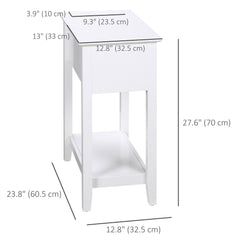 Flip Top End Table, Side Table with Storage Shelf and Cable Management, Narrow Nightstand for Living Room, Bedroom, White