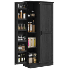 70" Tall Kitchen Pantry Cabinet with Door Shelves and Adjustable Shelves, Black Wood Grain