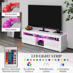 Modern TV Stand with Storage and LED Lights for TVs up to 55", TV Cabinet with Open Compartments, High Gloss White
