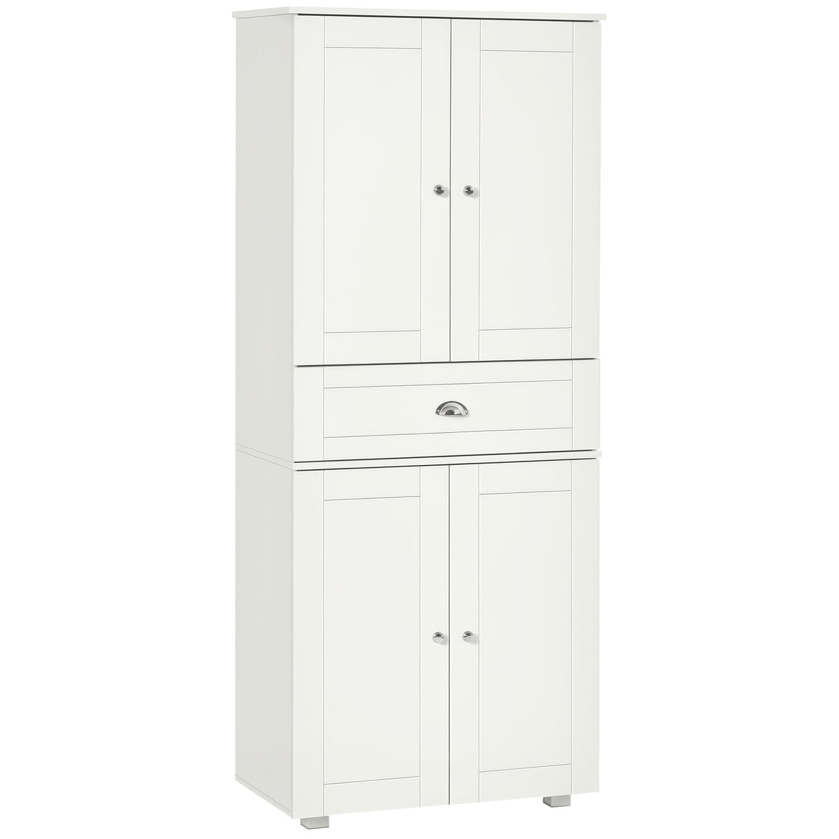 72" Kitchen Pantry Cabinet, Modern Kitchen Pantry Storage Cabinet with 4 Doors and 3 Adjustable Shelves, White