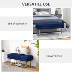 39" Storage Ottoman, Velvet End of Bed Bench with Steel Legs, Foot Stool with Storage for Bedroom, Living Room, Beige