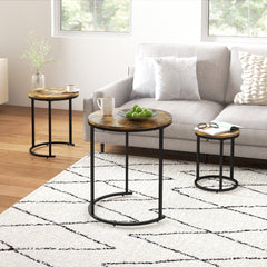 Nesting Tables Set of 3, Round Coffee Table, Stacking Side Tables with Steel Frame for Living Room