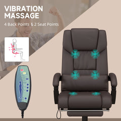 6-Point Vibration Massage Chair, Height Adjustable Reclining Computer Chair with Retractable Footrest, Black