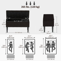 Modern Storage Bench, Ottoman with Storage and Lamb's Wool Upholstery for Living Room, Bedroom, Black