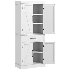 72" Kitchen Storage Cabinet, Farmhouse Kitchen Pantry Cabinet with 4 Barn Doors, Drawer, Adjustable Shelves, Black
