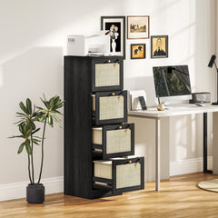 2 Drawer Filing Cabinet with Lock, Boho File Cabinet for A4 Letter Size Files with Decorative Rattan Accents, Oak