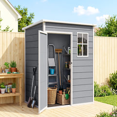 5 x 3FT Garden Shed with Floor, Outdoor Storage Shed with Lockable Door, Window and Vent for Backyard, Patio, Dark Grey