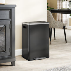 2x5.3 gal (2x20 L) Garbage Bin, Stainless Steel Garbage Can with Soft-Close Lid and Removable Inner Buckets, Black
