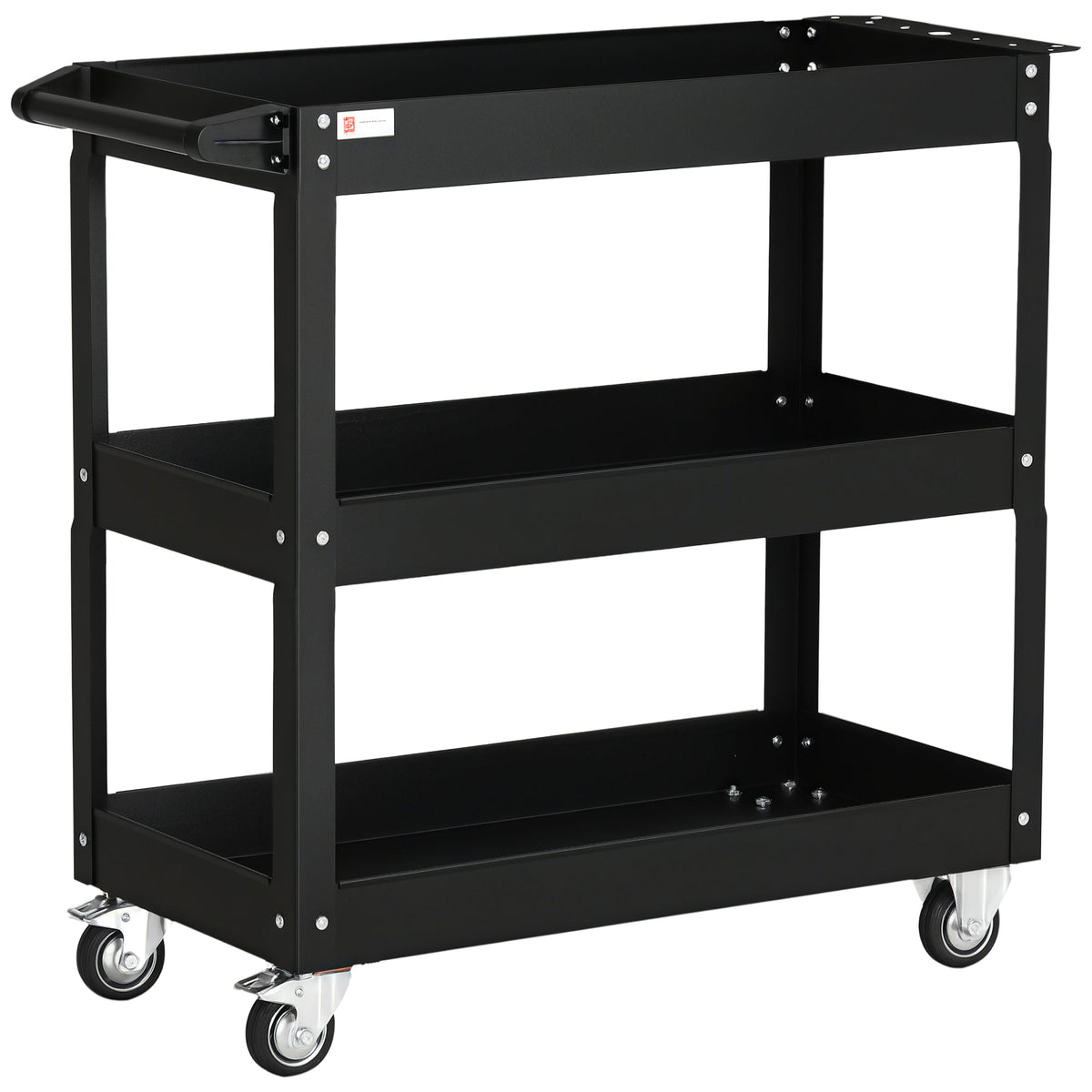 3 Tier Rolling Tool Cart with Wheels, 330 LBS Capacity Heavy Duty Utility Cart, Mobile Service Cart for Garage, Black