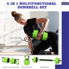 44lbs 4-in-1 Adjustable Weight Dumbbell Set, Barbell, Kettlebell, Push Up Stand, Green