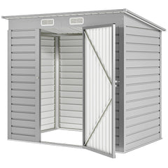 6 x 4FT Galvanized Garden Storage Shed, Metal Outdoor Shed with Double Doors and 2 Vents, Grey