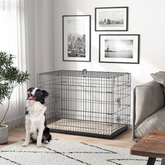 24" Dog Crate with 2 Doors, Folding Metal Dog Cage with Soft Cushion, Removable Tray, Handle for Extra Small Dogs, Black