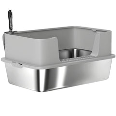 Stainless Steel Litter Box, XL High Sided Cat Litter Box with Scoop, Anti Leakage & Easy to Clean, 24" x 16" x 12", Grey