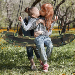 Saucer Tree Swing Surf Kids Outdoor Adjustable Oval Platform Set with Handle-Army Green