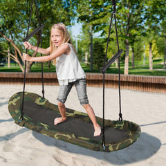 Saucer Tree Swing Surf Kids Outdoor Adjustable Oval Platform Set with Handle-Army Green