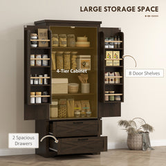 Farmhouse Kitchen Pantry Storage Cabinet, 64" Freestanding Kitchen Pantry Cabinet with Drawers, Distressed Black