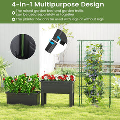 Self-watering Raised Garden Bed Elevated Planter with Climbing Trellis-Black