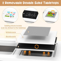 Sensory Table and Chair Set for Kids 2-8 with Foldable Bins-White