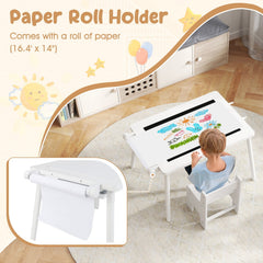 Sensory Table and Chair Set for Kids 2-8 with Foldable Bins-White