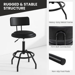 Set of 2 Adjustable Swivel Stools with Backrests on Four Leg Metal Frames, 24.5 to 29 Inch