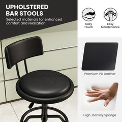 Set of 2 Adjustable Swivel Stools with Backrests on Four Leg Metal Frames, 24.5 to 29 Inch