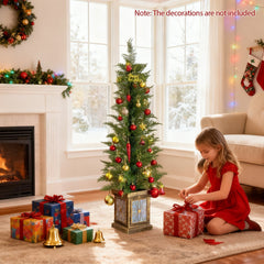 Set of 2 4 FT Potted Artificial Christmas Trees, 100 PE Tips on Retro Urn Bases, Unlit
