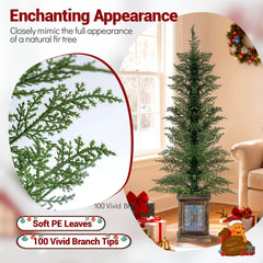 Set of 2 4 FT Potted Artificial Christmas Trees, 100 PE Tips on Retro Urn Bases, Unlit