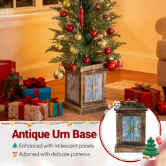Set of 2 4 FT Potted Artificial Christmas Trees, 100 PE Tips on Retro Urn Bases, Unlit