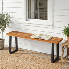 Set of 1 Wood Patio Bench 47.5 inches Long Dining Bench for Entryway Poolside